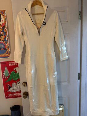 Modesees White Quarter Zip Maxi Dress - New with tags